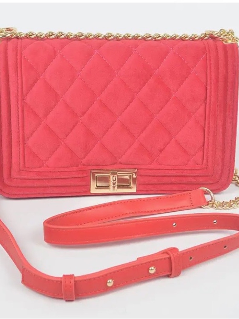 Coral Quilted Chain Shoulder Bag - Unbranded